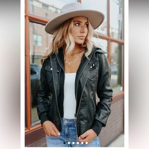 Hooded Sweatshirt Vegan Leather Jacket